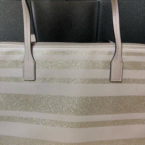 Kate Spade Glitter Stripe Lavender Tote Bag – Saffiano Leather, Zip Top - Picture 9 of 12
